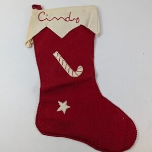1960s Cindy Christmas Stocking Red Felt Authentic Vintage Holiday Decor Unique